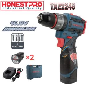 Visseuse Perceuse Sans Fil Brushless HONESTPRO 16.8V - 3 Fonctions - 2 Batteries 2.0Ah (Réf: YAE2249)