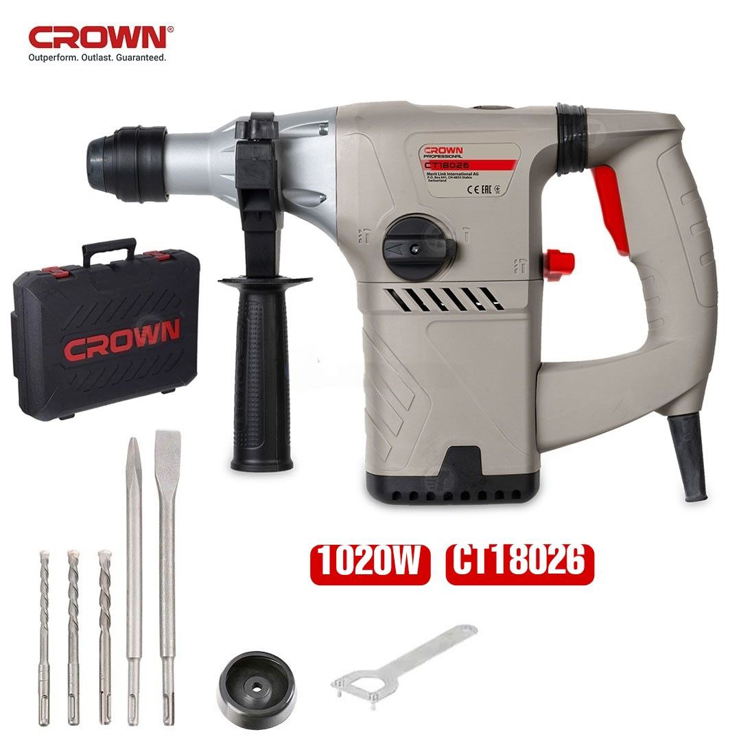 Marteau Perforateur Crown 1020W 30mm CT18026 مطرقة دوارة كراون مع ملحقات 12000 DA
