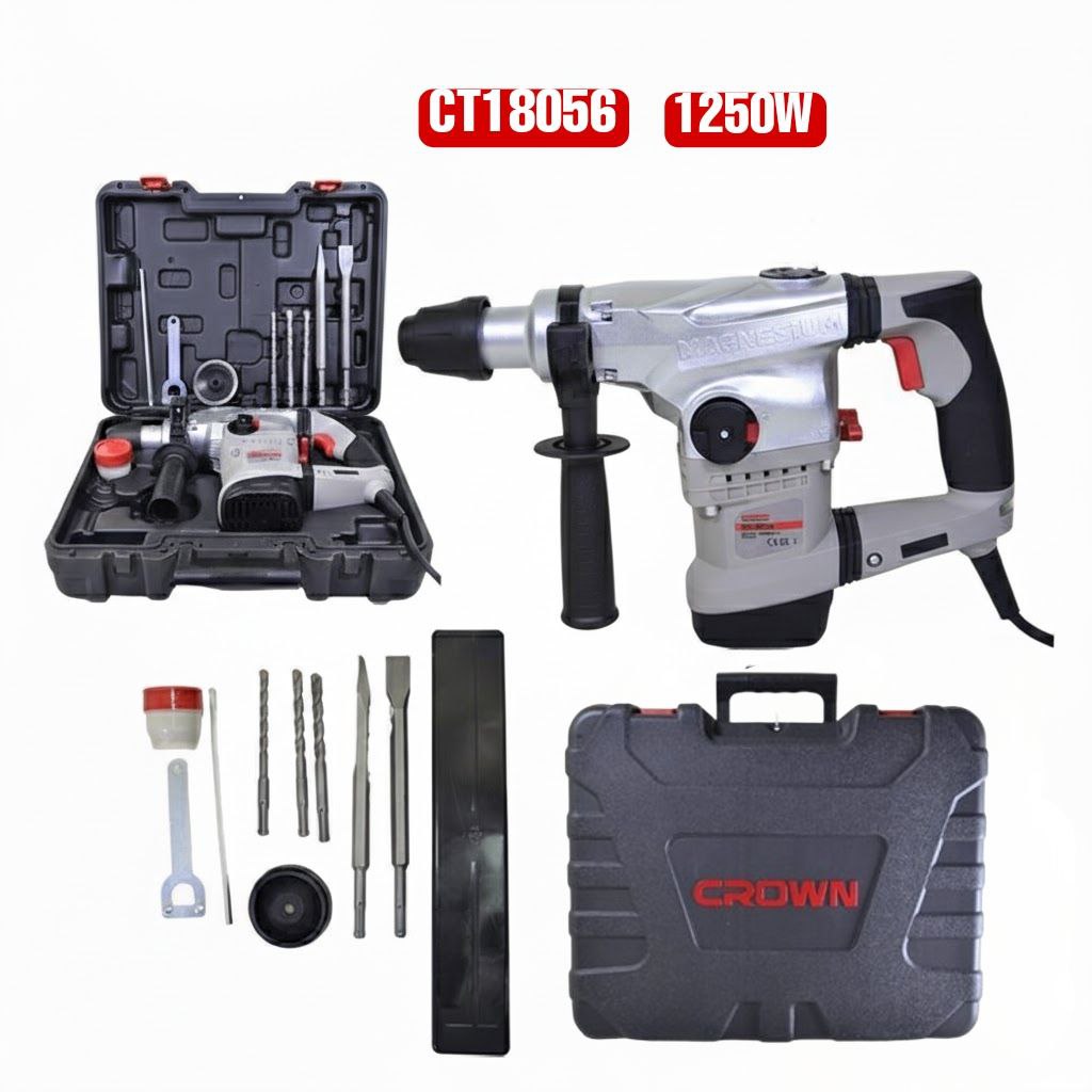 Marteau Perforateur Crown 1250W 32mm CT18056-BMC مطرقة دوارة احترافية كراون 15000 DA